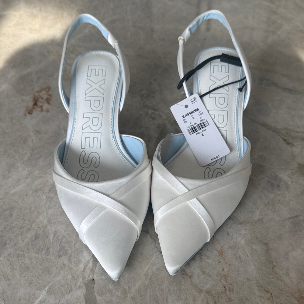 Express White Slingback Heels - Picture 2 of 6